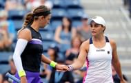 Victoria Azarenka (L) and Ashleigh Barty